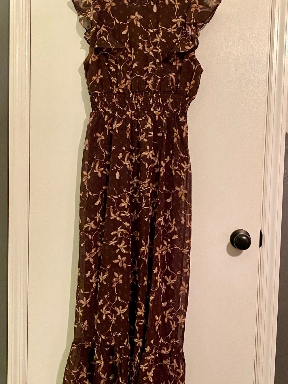 Baltic Born Brown Floral Maxi Dress with Smocked Waist